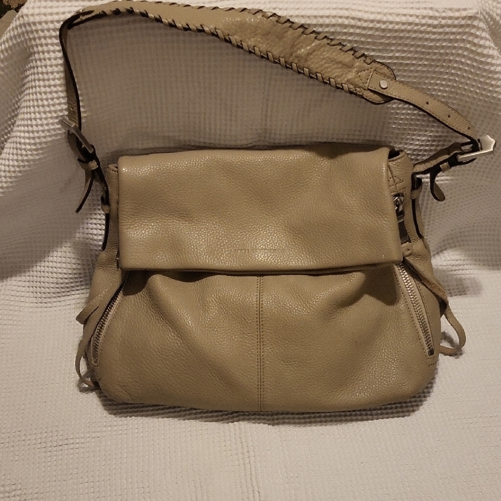 Light Beige Slouchy Shoulder Bag with Adjustable Strap and Textured Material